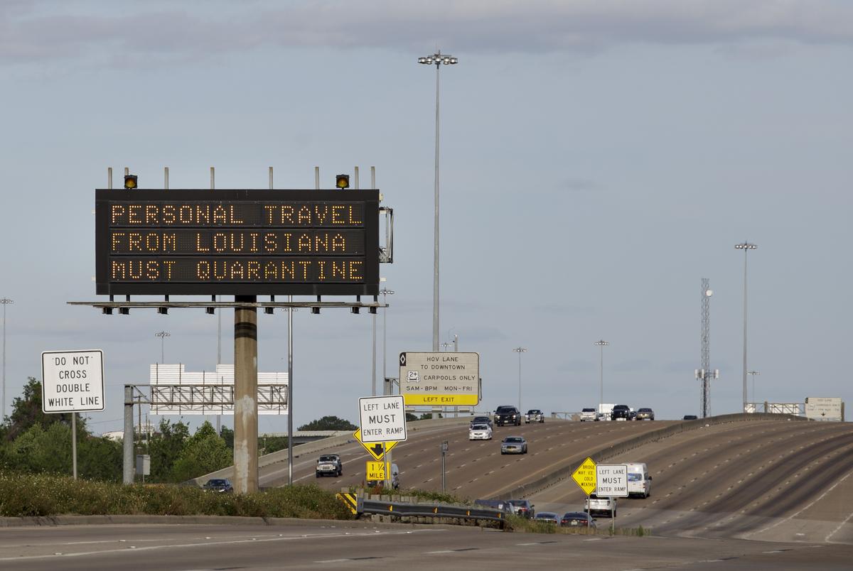 A TXDOT sign on a highway near Houston during the coronavirus pandemic on April 1, 2020. 