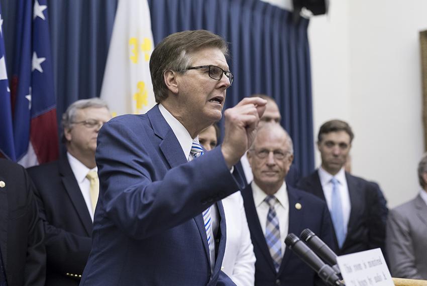 Lt. Gov. Dan Patrick speaks at a press conference after the state Senate adjourned sine die on Tuesday night, August 15, 2017.