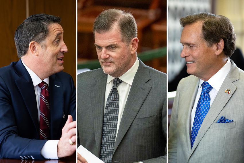 From left: Glen Hegar, chancellor of the Texas A&M System; Brandon Creighton, sole finalist for Texas Tech chancellor; and John Zerwas, chancellor of the UT System.