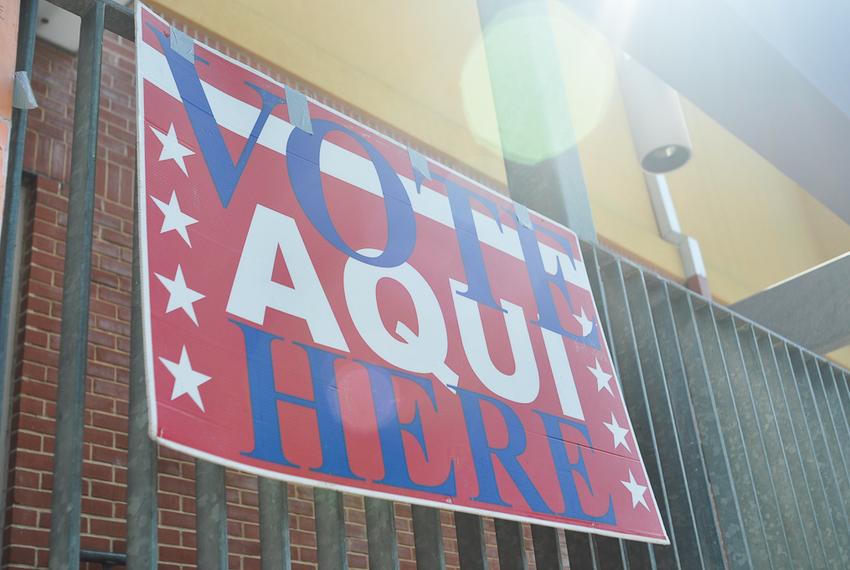 Vote sign outside of Pan AM Recreation Center in Austin, TX on July 31, 2012.