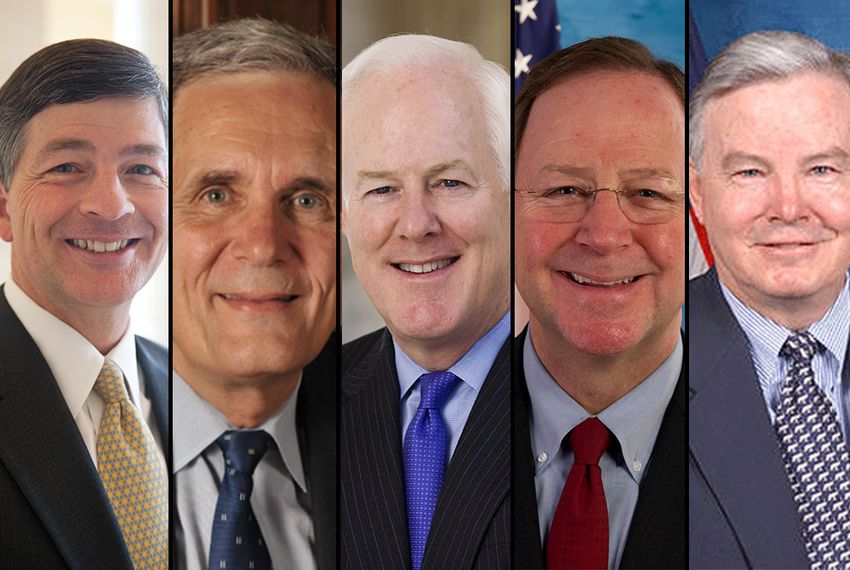 From left: U.S. Rep. Jeb Hensarling, R-Dallas; U.S. Rep. Lloyd Doggett, D-Austin; U.S. Sen. John Cornyn, R-Texas; U.S. Rep. Bill Flores, R-Bryan; and U.S. Rep. Joe Barton, R-Ennis.