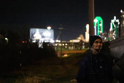 Volunteers and CitySquare staff canvass encampments in Dallas near Malcom X Blvd. and I-30 to interview and count people that are experiencing homelessness on Jan. 23, 2020.