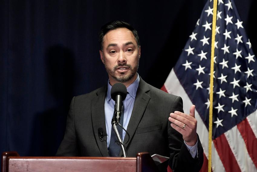 U.S. Rep. Joaquin Castro, D-San Antonio, speaks about a new federal report on the underrepresentation of Latinos in the media industry at the National Press Club in Washington on Oct. 05, 2022.