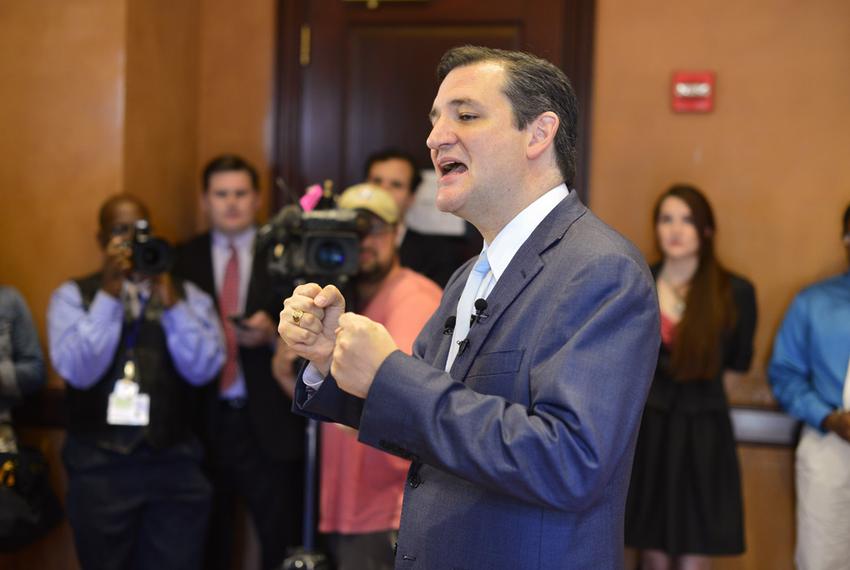 U.S. Sen Ted Cruz of Texas talks to the Capitol press about his upcoming to the Ukraine on May 16, 2014.