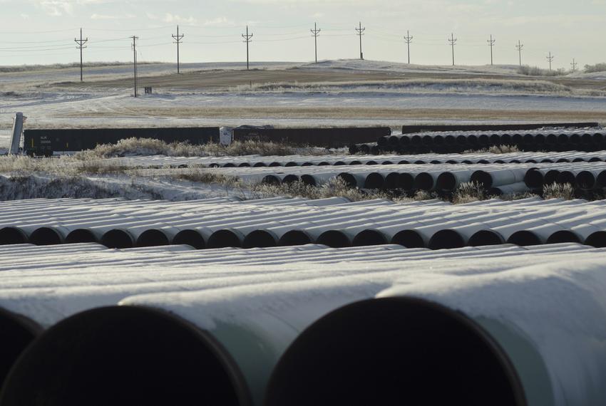 A depot used to store pipes for Transcanada Corp's planned Keystone XL oil pipeline is seen in Gascoyne, North Dakota, on Nov. 14, 2014.