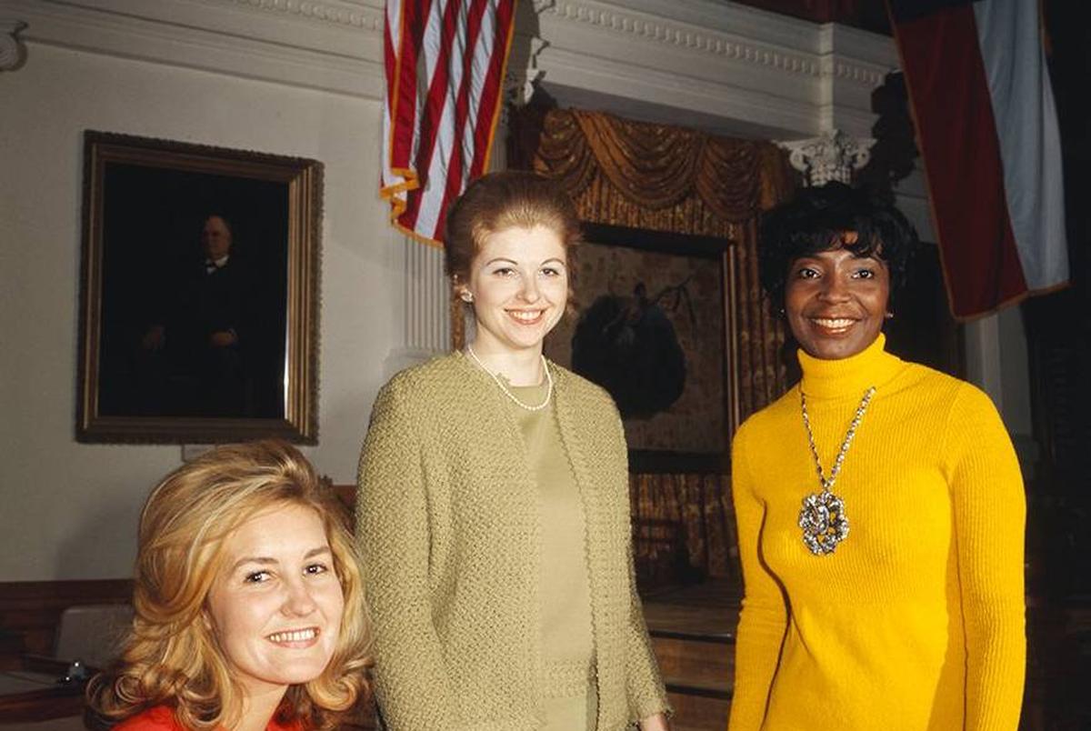 Republican Kay Bailey of Harris County and Democrats Sarah Weddington of Travis County and Eddie Bernice Johnson of Dallas County, left to right, are seen in the House chamber at the U.S. Capitol Building in Washington, D.C. on Jan. 7, 1973.