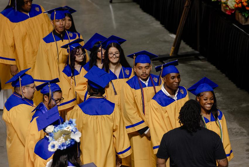 David Avila walks towards the stage to receive his diploma at his high school graduation ceremony at Delmar High School, Friday, June 6, 2025, in Houston.

(Lexi Parra for The Texas Tribune)