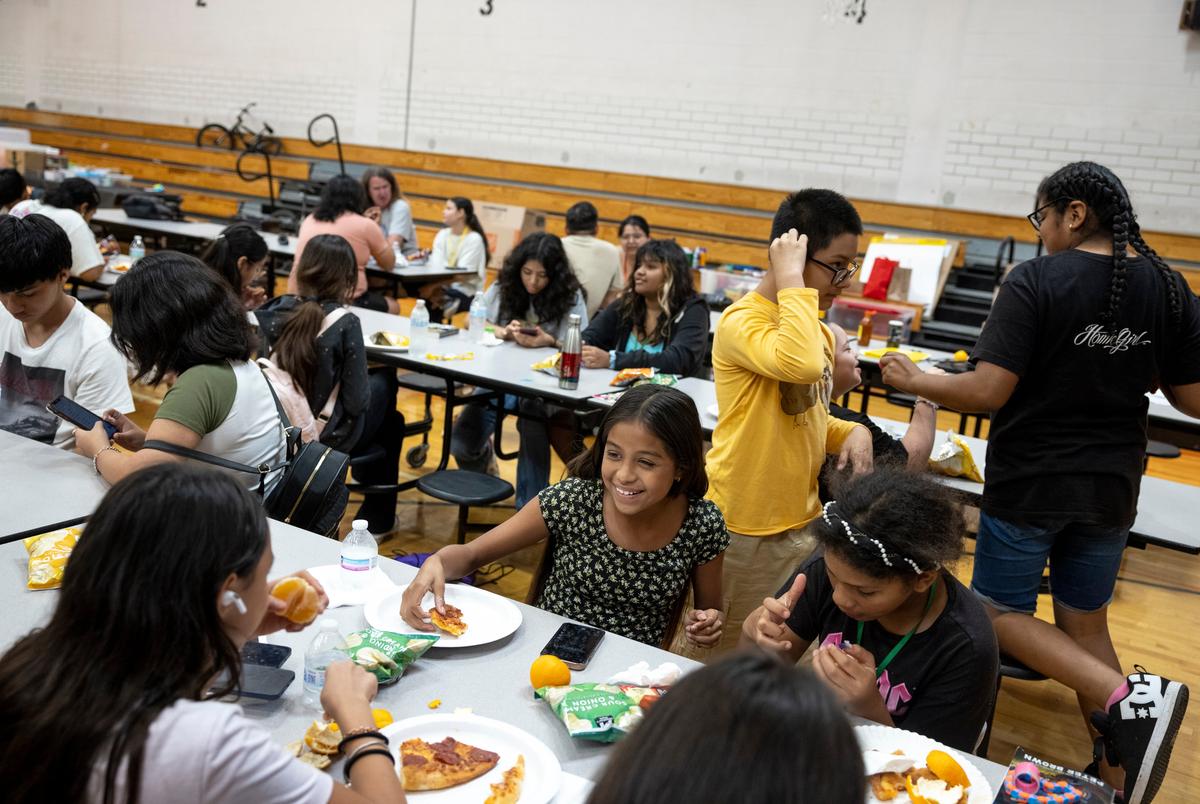 AUSTIN, TEXAS - July 24, 2025: Austin Voices for Education and Youth hosts a summer camp at the Dobie Middle School for students that attend the three Austin ISD schools at risk of closure. Ilana Panich-Linsman for The Texas Tribune
