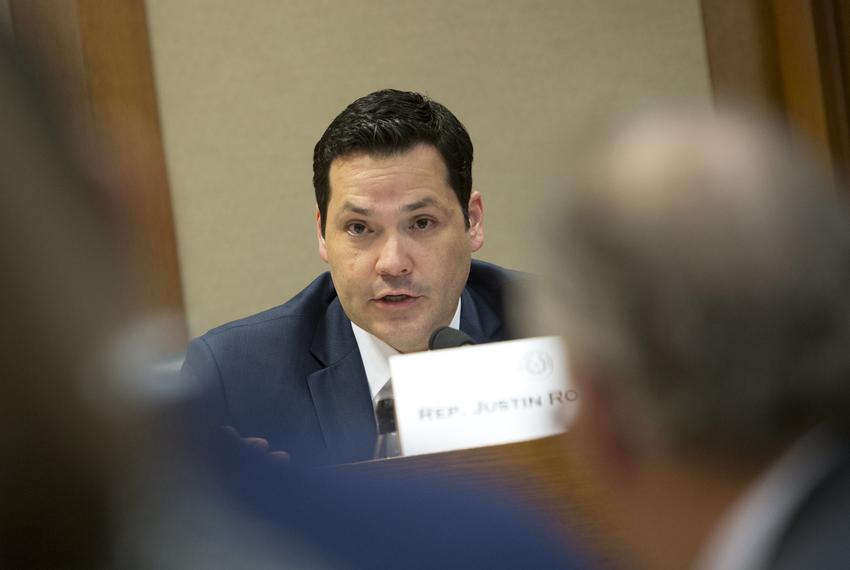 State Rep. Justin Rodriguez, D-San Antonio, during a hearing held by the Interim Committee on Higher Education Formula Funding in Austin on Feb. 21, 2018.