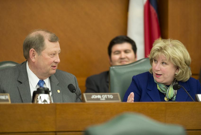 State Rep. John Otto, R-Dayton, and Sen. Jane Nelson, R-Flower Mound, are shown at a joint budget hearing on May 20, 2015.