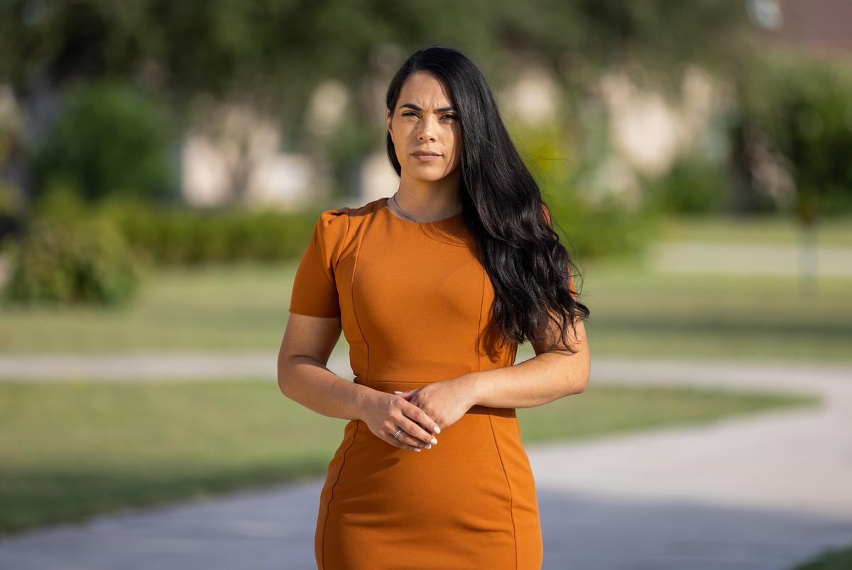 Mayra Flores stands outside of the Holy Spirit Catholic Church in McAllen on Oct. 16, 2021. Flores believes that voters need to be more informed regardless of party affiliation.