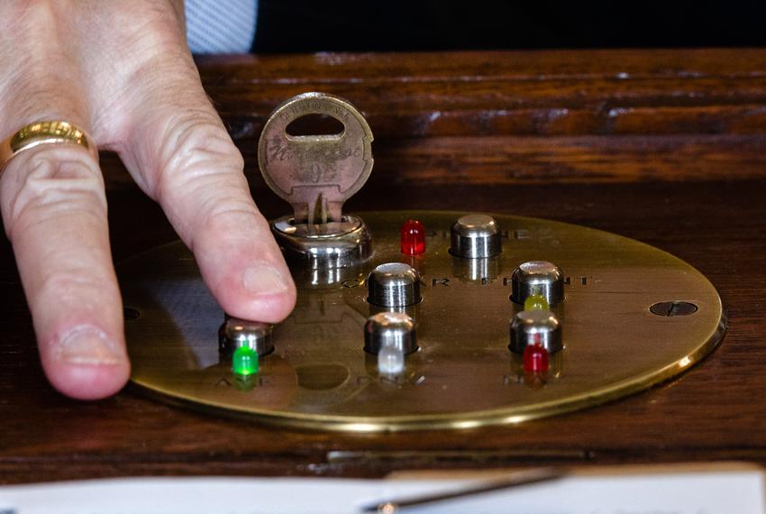 A state Representative prepares to vote on a bill during session on the House floor at the state Capitol in Austin on April 25, 2023.