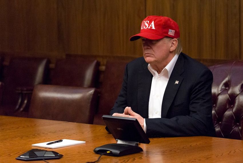 President Trump leads a video teleconference monitoring current tropical storm conditions and damage assessments in southeastern Texas on&nbsp;Sunday, August 27, 2017, from a conference room at Camp David, near Thurmont, MD.&nbsp;