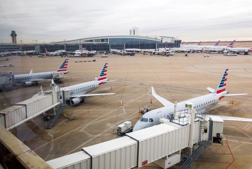 American Airlines planes on the tarmac at the Dallas-Fort Worth International Airport.