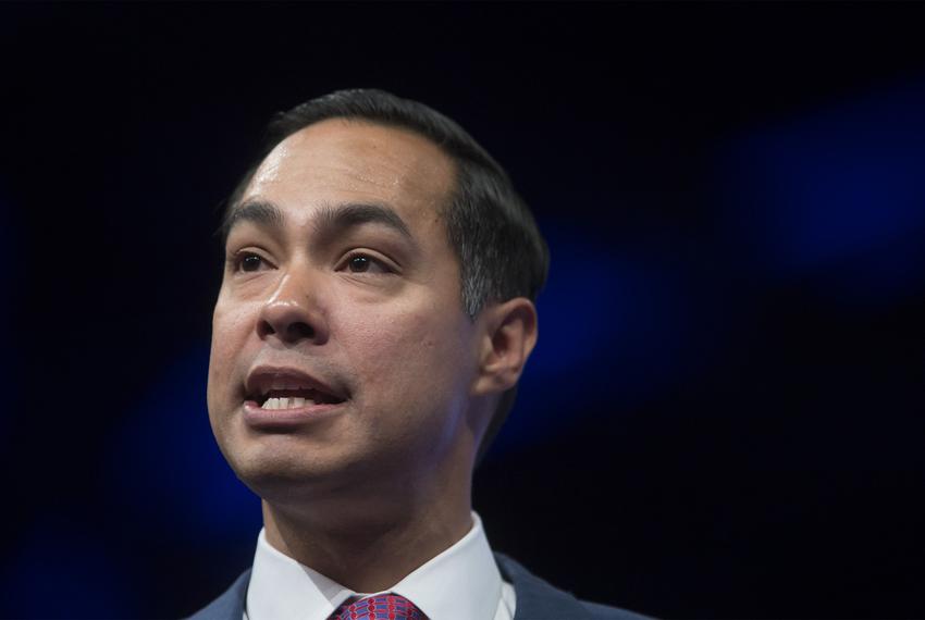 Presidential candidate Julian Castro speaks at the National Education Association presidential forum in Houston on Friday, July 5, 2019.  (Michael Stravato for The Texas Tribune