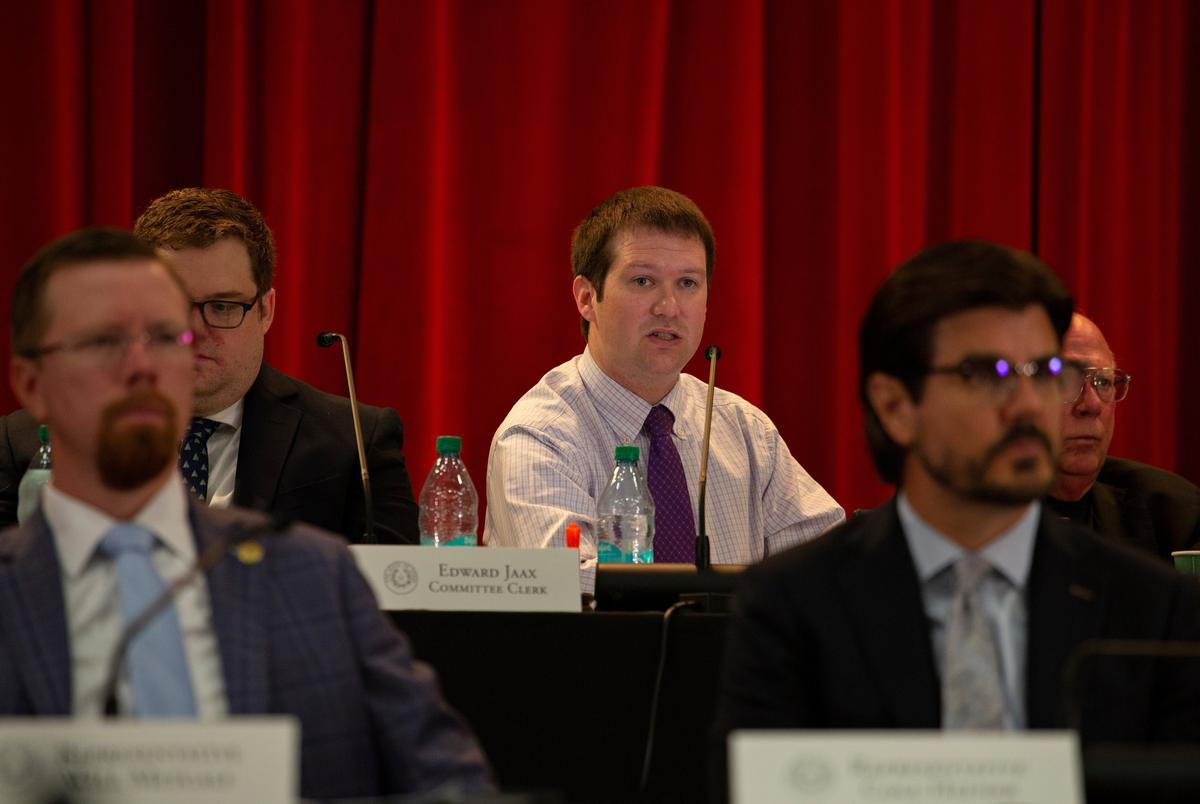 State Rep. Cody Vasut, R-Angleton, speaks during a Congressional Redistricting meeting at the University of Houston campus in Houston, Texas, on July 26, 2025.