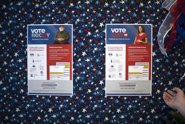 Voter information signs at the elections office in Nacogdoches.