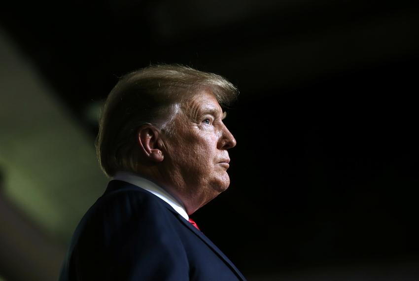 President Donald Trump pauses during a speech at a rally at El Paso County Coliseum in El Paso on February 11, 2019.