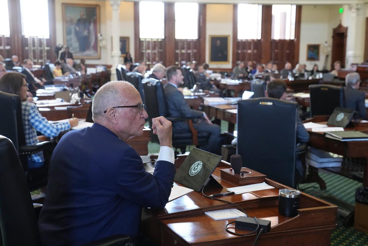 State Sen. Bob Hall, R-Edgewood, in the Texas Senate chamber on September 6, 2023.
