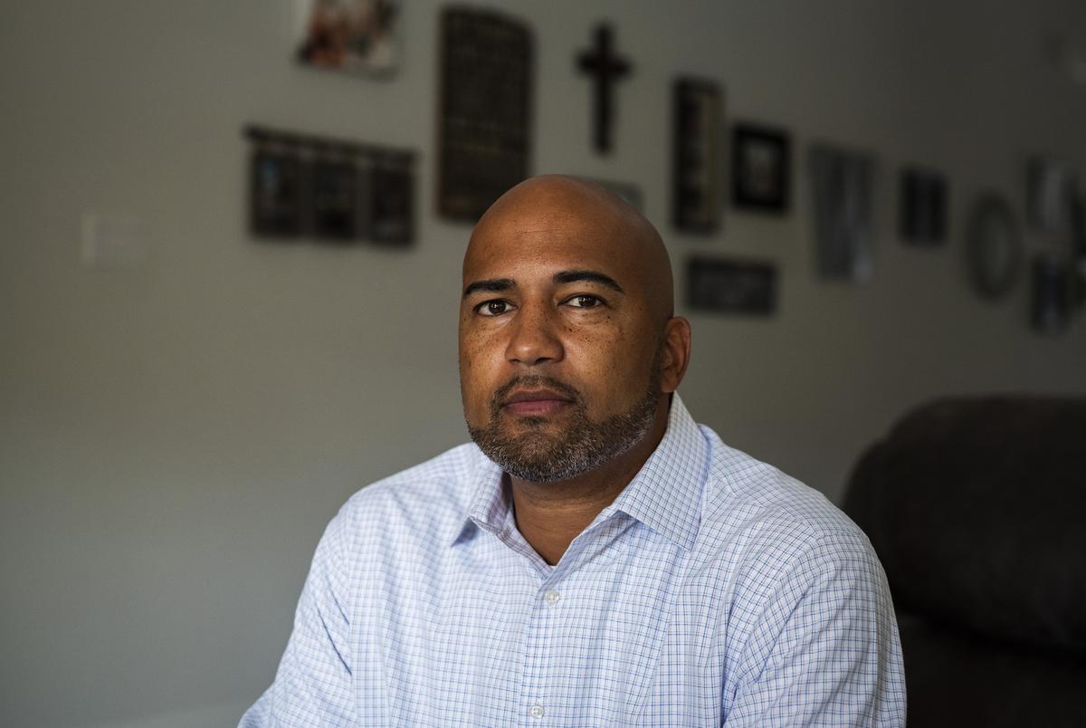 James Whitfield, 43, principal at Colleyville Heritage High School in Colleyville, who has been placed on leave by the Grapevine-Colleyville Independent School District after being accused of teaching critical race theory at his high school. Photographed at his home in Hurst, on Thursday, Sept. 16, 2021.