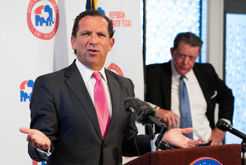 Tony Buzbee, the attorney representing suspended Attorney General Ken Paxton, speaks during a press conference at the Travis County Republican Party suite in Austin on June 7, 2023.