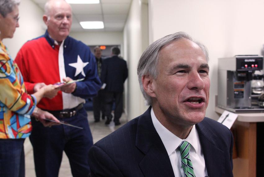 Texas Attorney General Greg Abbott speaking before a NE Tarrant Tea Party meeting at the Concordia Lutheran Church in Bedford TX. Abbott is seeking to become the next governor of Texas.