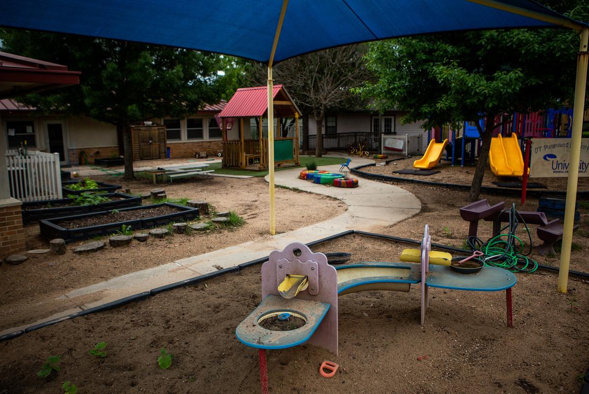 An empty playground at a day care center in Austin on April 6, 2020. The pandemic forced many child care facilities to close, making it harder for parents to find programs to help their kids.