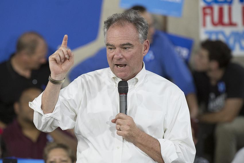 Sen. Tim Kaine fires up Democratic volunteers during an Austin visit to thank supporters on August 9, 2016.