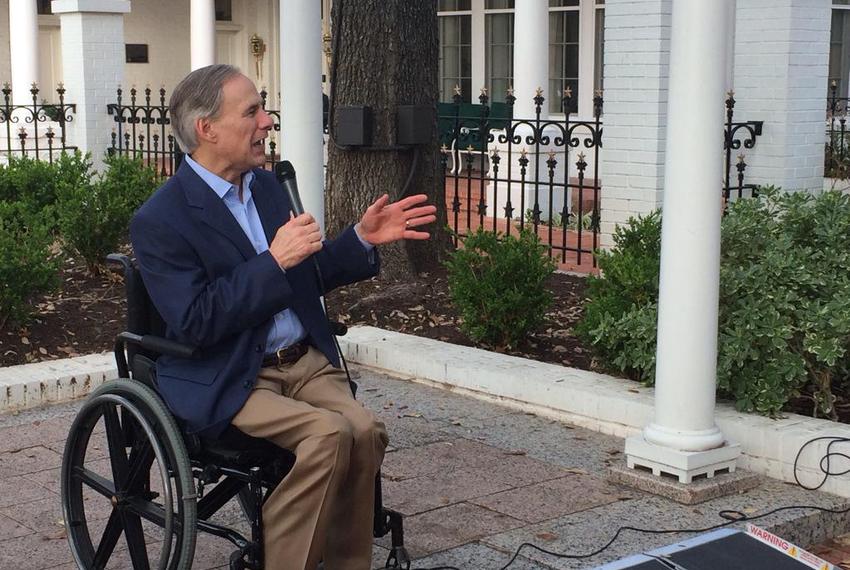 Gov. Greg Abbott addresses tech executives Saturday at the Governor's Mansion. They were in town for Austin's South by Southwest festival.