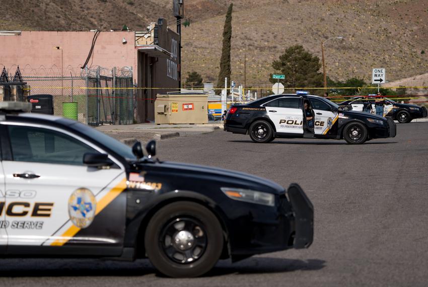 El Paso police block off Leavell Avenue by Dyer Street in Northeast El Paso, Texas, in the Logan Heights neighborhood as they investigate a shooting on Thursday, April 17, 2025. A man was found dead after police officers responded to the shooting.