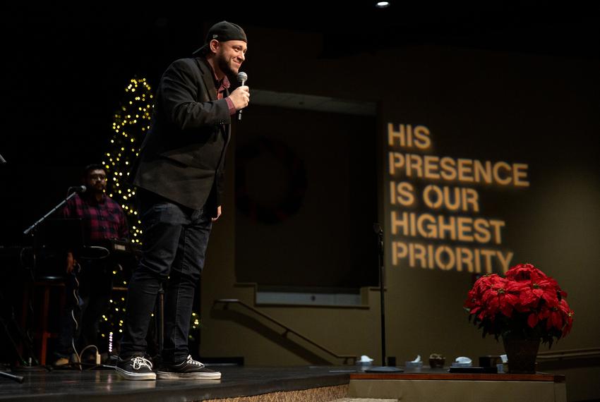 Mark Lee Dickson speaks during a worship service at New Hope Church in Abilene on Dec. 12, 2021, calling on the audience to sign the petition to add the abortion ban ordinance on the ballot next election. “There’s coming a day here in Abilene that we’re going to see Abilene become a sanctuary city for the unborn,” he said. “There are going to be a lot of unborn children leaping in their mothers’ wombs at that decision.”