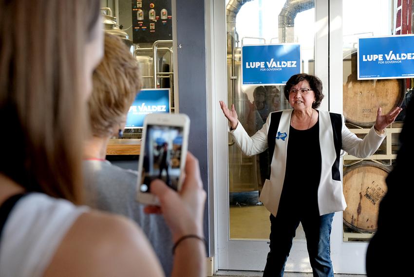 Lupe Valdez campaigns for governor at Black Star Co-op in Austin on April 13, 2018.