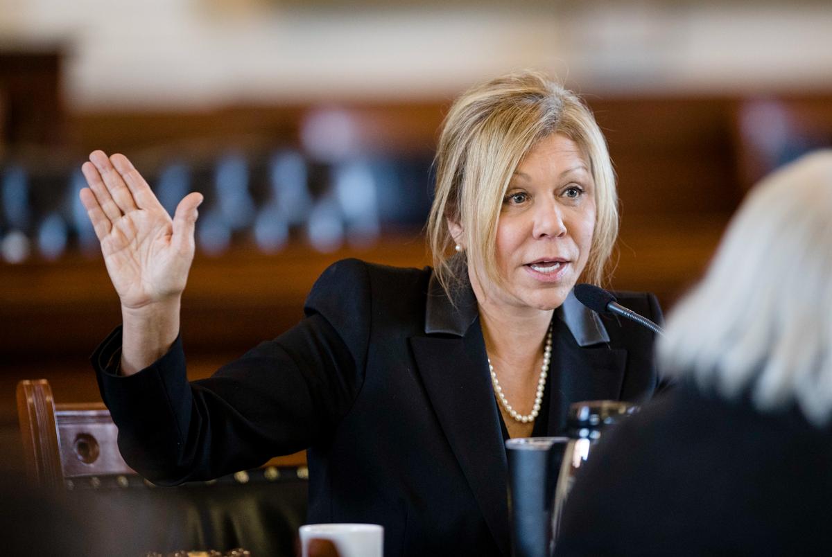 State Sen. Joan Huffman, R-Houston, speaks during a Senate State Affairs Committee meeting at the state Capitol in Austin, on Oct. 25, 2017.