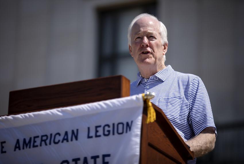 U.S. Senator John Cornyn speaks at The American Legion Boys State ceremony on the south steps of the University of Texas at Austin tower on June 14, 2019.