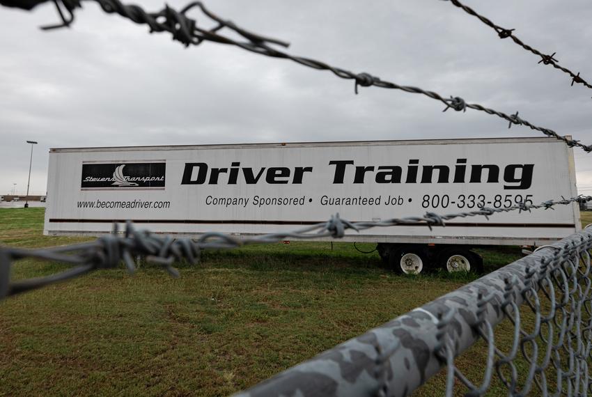 Stevens Transport headquarters in Mesquite on Tuesday, Oct. 24, 2023.
Female truckers filed a federal discrimination complaint against against the company, arguing that their same sex training policy prevents women from getting hired. The lawsuit comes as Texas faces a significant shortage of truck drivers.