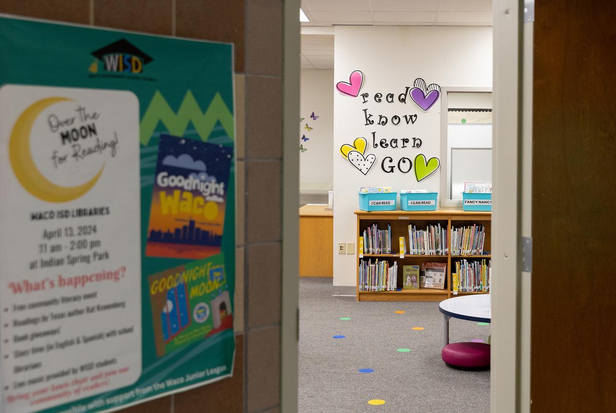 The library at West Avenue Elementary in Waco on April 5, 2024.