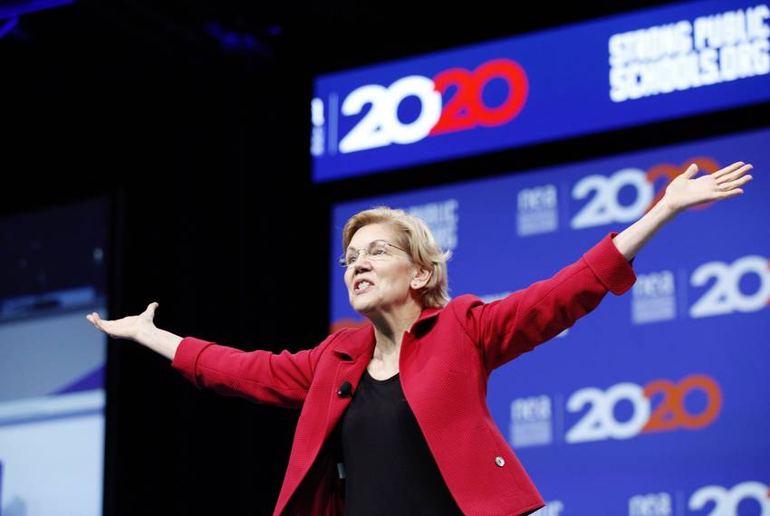 Presidential candidate and U.S. Sen. Elizabeth Warren, D-Mass., speaks at the National Education Association presidential forum in Houston on Friday, July 5, 2019.