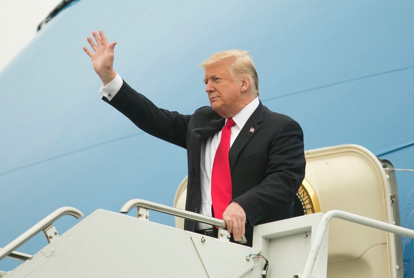 President Donald Trump arrives at Ellington Field Joint Reserve Base in Houston on Oct. 22, 2018. Trump is in Texas to attend a rally at the Toyota Center.