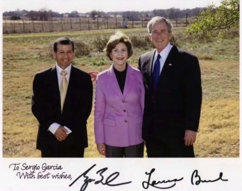 Sergio Garcia with then-U.S. President George Bush and first lady Laura Bush in 2008 at the couple's ranch in Crawford.