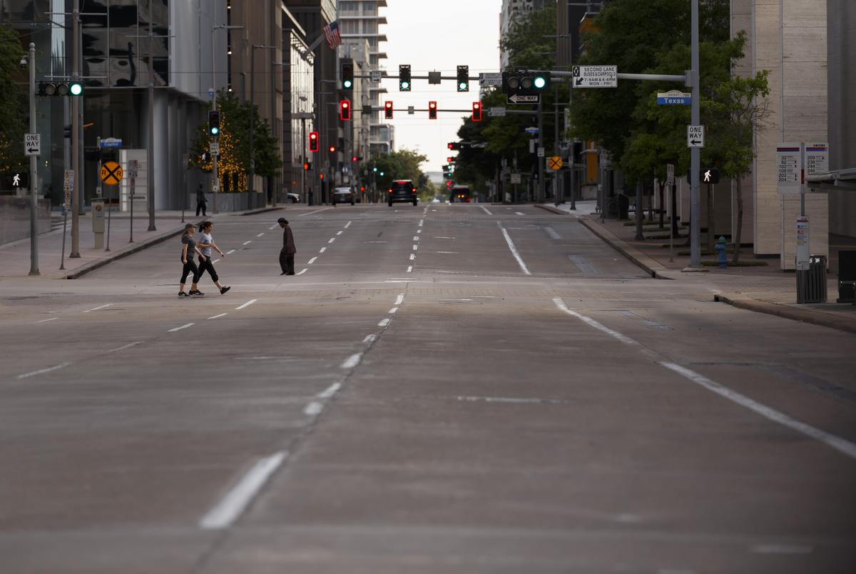 Empty streets in Houston because of the coronavirus pandemic on April 1, 2020. 