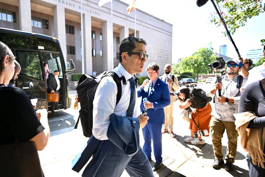 Texas Democrats, who left the state earlier this month in protest of proposed congressional maps, return to the Capitol on Monday, Aug. 18, 2025.