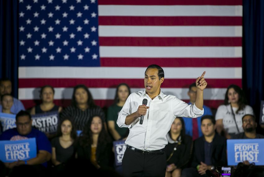 Presidential candidate Julián Castro spoke to supporters during a September rally in Houston.