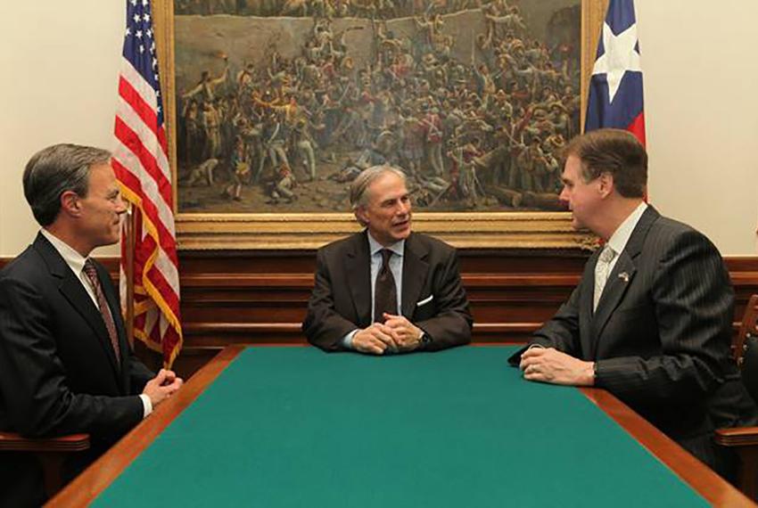 From left: Texas House Speaker Joe Straus, Gov. Greg Abbott and Lt. Gov. Dan Patrick are shown on May 21, 2015.