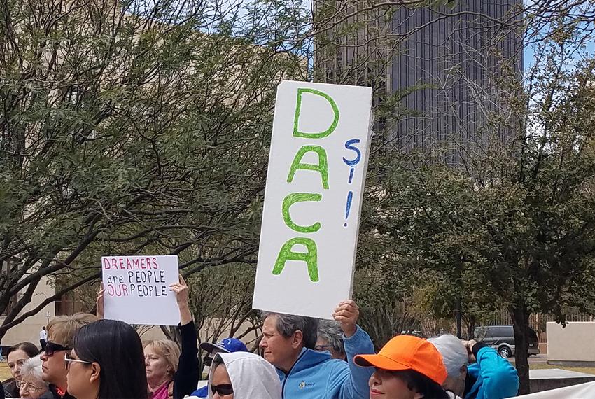 Sister Janet Gildea of the Catholic Diocese of El Paso shows her support for DACA recipients during a rally in El Paso on March 5, 2018. Several rallies were held across the country to urge lawmakers to act on DACA, including a gathering in Washington, D.C.