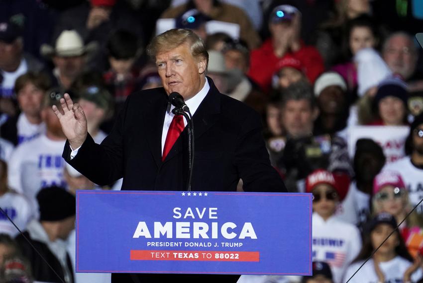 Former President Donald Trump speaks at a rally in Conroe on Jan. 29, 2022.