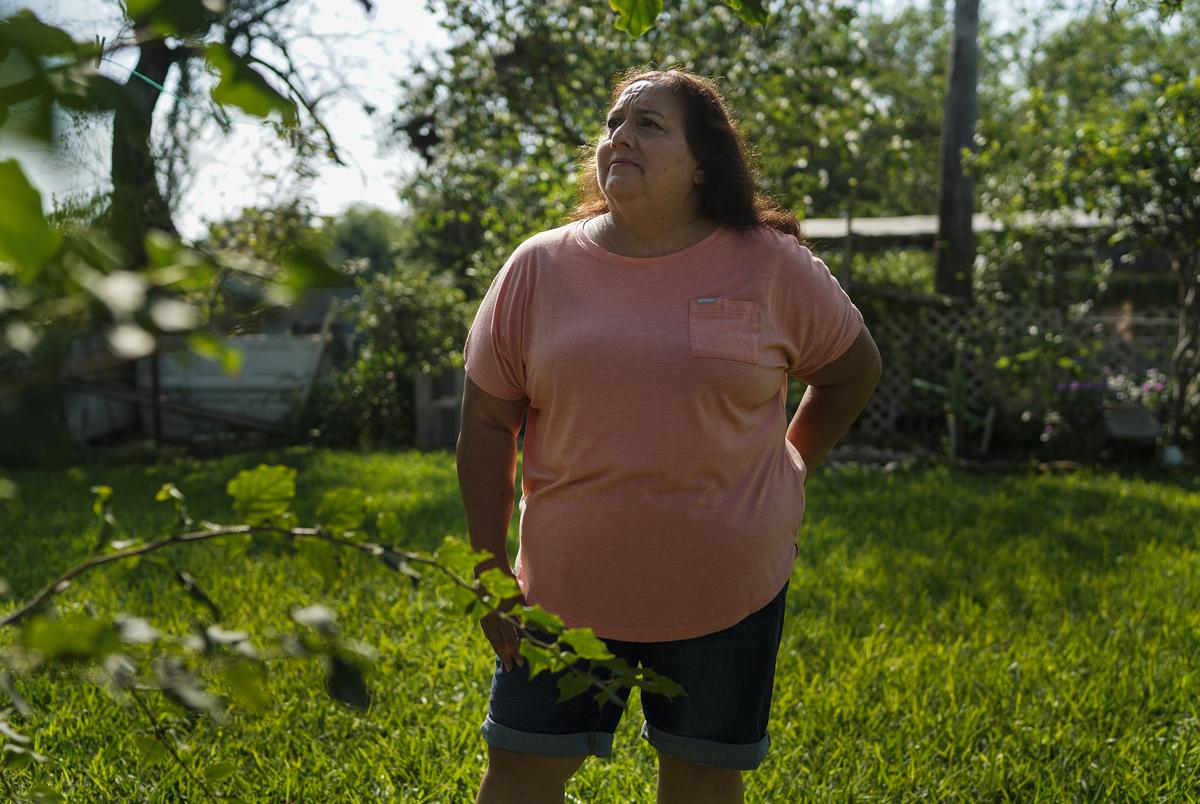 Gloria García, 68, poses for a photo at her friends’ home in Alamo, Texas on Monday, April 3, 2023. “If you don’t get a pension raise in 20 years like how social security gives raises, how are the middle class people supposed to make it with inflation?”Verónica G. Cárdenas for The Texas Tribune