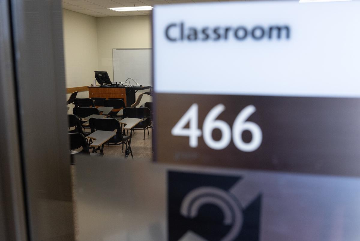 Room 466 inside the College of Liberal Arts and Social Sciences at Texas A&M University, Thursday, Sept. 18, 2025, in College Station. (Antranik Tavitian for The Texas Tribune)