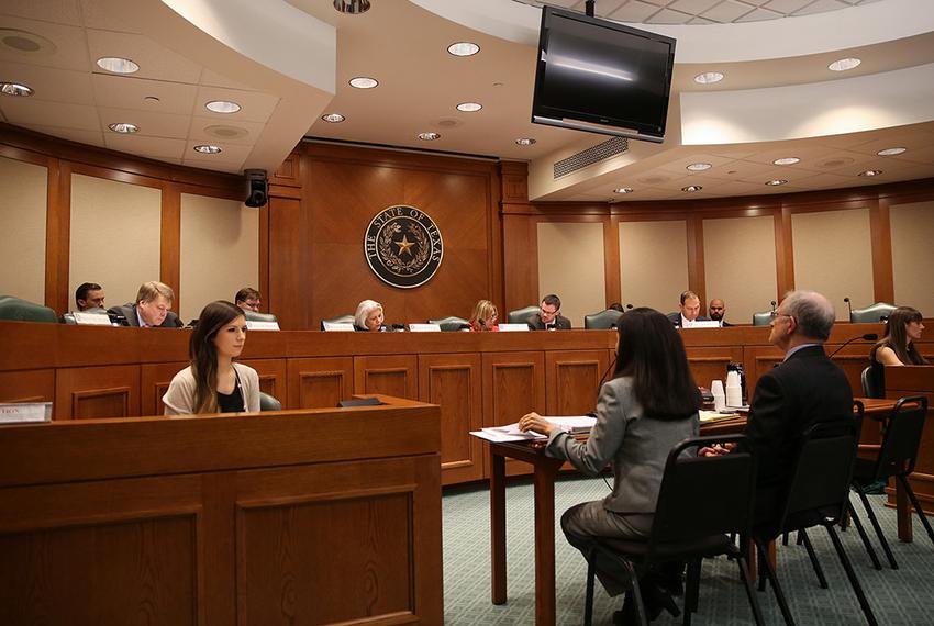 State senators and staff listen to testimony at a Senate Committee on State Affairs hearing reviewing current ethics laws governing public officials and employees on Oct, 5, 2016.