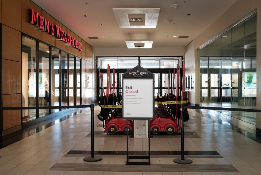 Children's buggies and other common use feature of the mall were closed in order to minimize people's exposure to the coronavirus.