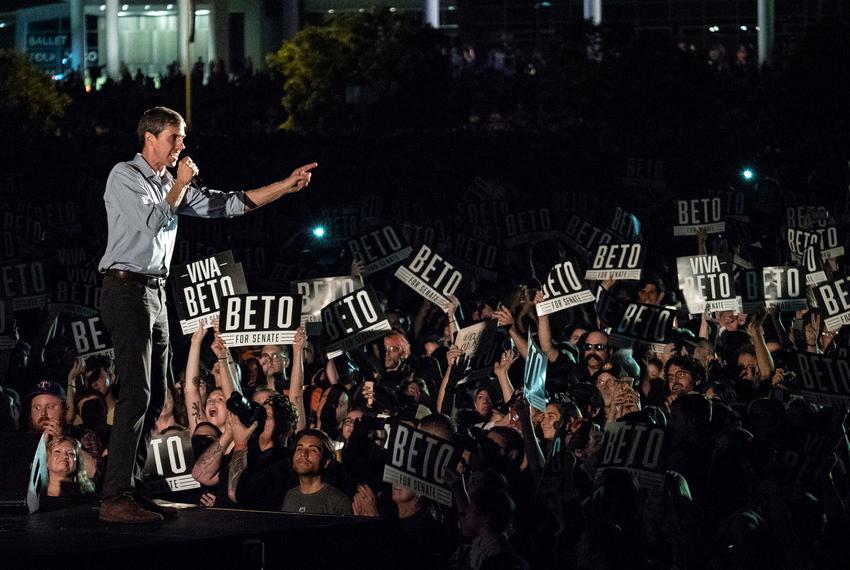 US Rep. Beto O'Rourke, D- El Paso, speaks to supporters during the Turn Out For Texas Rally with Willie & Beto at Auditorium Shores in Austin, Texas, on Saturday, Sept. 28, 2018. (The Texas Tribune /Rodolfo Gonzalez)